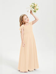 Robe de Demoiselle d'Honneur Junior en Mousseline Délicate Pêche