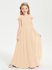 Robe de Demoiselle d'Honneur Junior en Mousseline Délicate Pêche