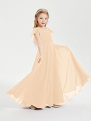 Robe de Demoiselle d'Honneur Junior en Mousseline Délicate Pêche