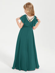 Robe de Demoiselle d'Honneur Junior en Mousseline Délicate Paon