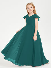 Robe de Demoiselle d'Honneur Junior en Mousseline Délicate Paon