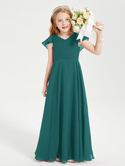 Robe de Demoiselle d'Honneur Junior en Mousseline Délicate Paon