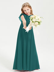 Robe de Demoiselle d'Honneur Junior en Mousseline Délicate Paon