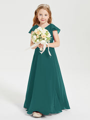 Robe de Demoiselle d'Honneur Junior en Mousseline Délicate Paon