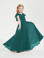 Robe de Demoiselle d'Honneur Junior en Mousseline Délicate Paon