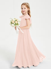 Robe de Demoiselle d'Honneur Junior en Mousseline Délicate Rose Perle