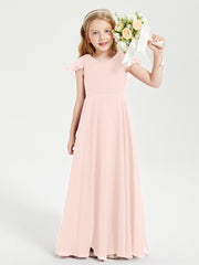 Robe de Demoiselle d'Honneur Junior en Mousseline Délicate Rose Perle