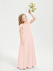 Robe de Demoiselle d'Honneur Junior en Mousseline Délicate Rose Perle