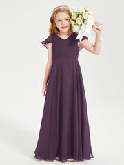 Robe de Demoiselle d'Honneur Junior en Mousseline Délicate Plum