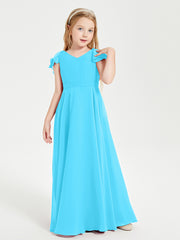 Robe de Demoiselle d'Honneur Junior en Mousseline Délicate Piscine