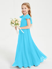 Robe de Demoiselle d'Honneur Junior en Mousseline Délicate Piscine