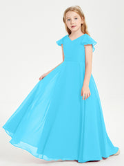 Robe de Demoiselle d'Honneur Junior en Mousseline Délicate Piscine