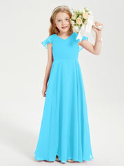 Robe de Demoiselle d'Honneur Junior en Mousseline Délicate Piscine