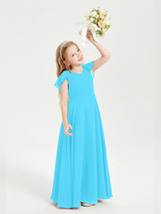 Robe de Demoiselle d'Honneur Junior en Mousseline Délicate Piscine