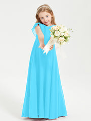 Robe de Demoiselle d'Honneur Junior en Mousseline Délicate Piscine