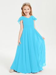 Robe de Demoiselle d'Honneur Junior en Mousseline Délicate Piscine