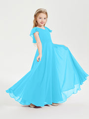 Robe de Demoiselle d'Honneur Junior en Mousseline Délicate Piscine