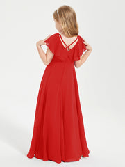 Robe de Demoiselle d'Honneur Junior en Mousseline Délicate Rouge