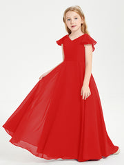 Robe de Demoiselle d'Honneur Junior en Mousseline Délicate Rouge