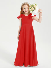 Robe de Demoiselle d'Honneur Junior en Mousseline Délicate Rouge