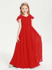 Robe de Demoiselle d'Honneur Junior en Mousseline Délicate Rouge