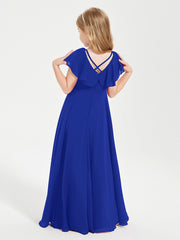 Robe de Demoiselle d'Honneur Junior en Mousseline Délicate Bleu Royale
