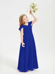 Robe de Demoiselle d'Honneur Junior en Mousseline Délicate Bleu Royale