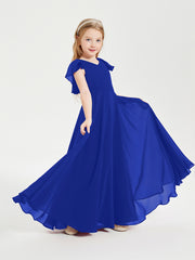 Robe de Demoiselle d'Honneur Junior en Mousseline Délicate Bleu Royale