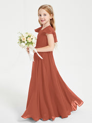 Robe de Demoiselle d'Honneur Junior en Mousseline Délicate Rouille