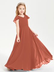 Robe de Demoiselle d'Honneur Junior en Mousseline Délicate Rouille