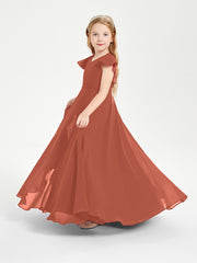 Robe de Demoiselle d'Honneur Junior en Mousseline Délicate Rouille