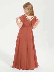 Robe de Demoiselle d'Honneur Junior en Mousseline Délicate Rouille