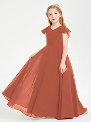 Robe de Demoiselle d'Honneur Junior en Mousseline Délicate Rouille