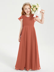 Robe de Demoiselle d'Honneur Junior en Mousseline Délicate Rouille