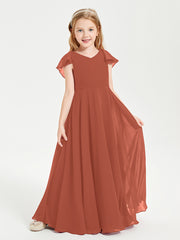 Robe de Demoiselle d'Honneur Junior en Mousseline Délicate Rouille