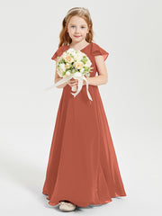 Robe de Demoiselle d'Honneur Junior en Mousseline Délicate Rouille