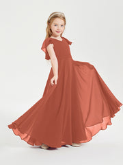 Robe de Demoiselle d'Honneur Junior en Mousseline Délicate Rouille