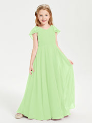 Robe de Demoiselle d'Honneur Junior en Mousseline Délicate Sauge
