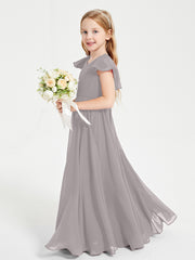 Robe de Demoiselle d'Honneur Junior en Mousseline Délicate Argent