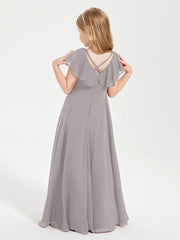 Robe de Demoiselle d'Honneur Junior en Mousseline Délicate Argent