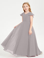 Robe de Demoiselle d'Honneur Junior en Mousseline Délicate Argent