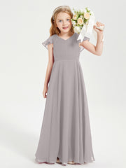 Robe de Demoiselle d'Honneur Junior en Mousseline Délicate Argent