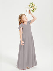 Robe de Demoiselle d'Honneur Junior en Mousseline Délicate Argent