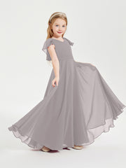Robe de Demoiselle d'Honneur Junior en Mousseline Délicate Argent