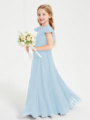Robe de Demoiselle d'Honneur Junior en Mousseline Délicate Bleu Ciel