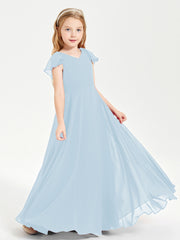 Robe de Demoiselle d'Honneur Junior en Mousseline Délicate Bleu Ciel