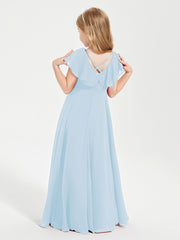 Robe de Demoiselle d'Honneur Junior en Mousseline Délicate Bleu Ciel