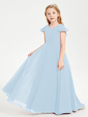 Robe de Demoiselle d'Honneur Junior en Mousseline Délicate Bleu Ciel