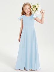 Robe de Demoiselle d'Honneur Junior en Mousseline Délicate Bleu Ciel