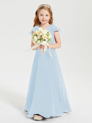 Robe de Demoiselle d'Honneur Junior en Mousseline Délicate Bleu Ciel